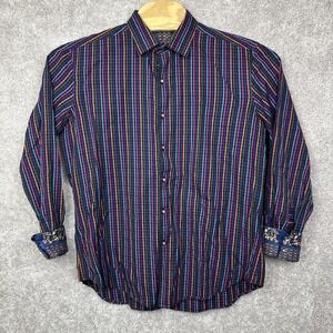 Robert Graham Men Shirt Classic L Purple Stripe Flip Cuff Button Up Party Dinner